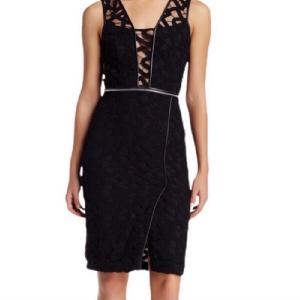 Tiago Azrouel Zipper Lace Black MIDI Dress Size 0